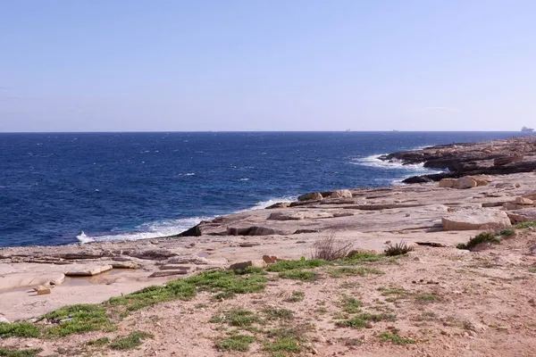 Mgarr Malta Avrupa Kışın Rocky Boş Plajı Kış Sahil Hattı Telifsiz Stok Imajlar