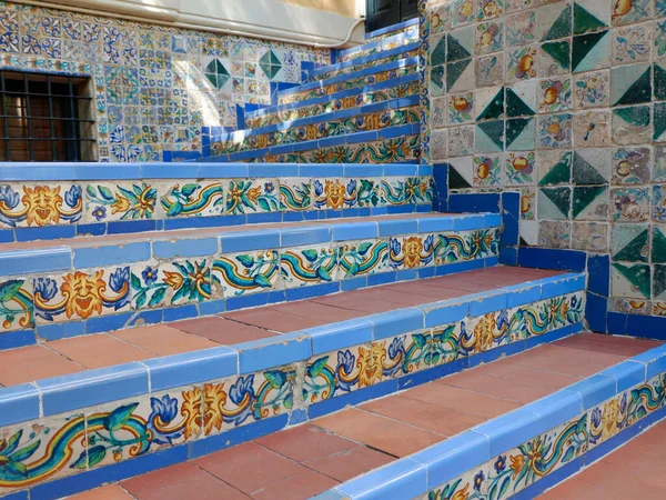 Tiled Stairs Going Vivid Colours Madrid Spain Traditional Spanish Architectural — Zdjęcie stockowe