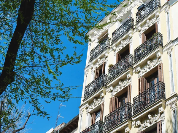 Corner Vintage House Downtown District Madrid Spain Authentic Spanish Architecture — ストック写真