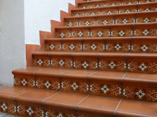 Authentic Traditional Stairs Decorated Elegant Rustic Tiles Bielsa Huesca Spain — Zdjęcie stockowe