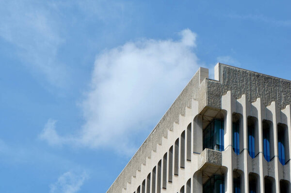 Minimalistic corner of the grey building with copy space.