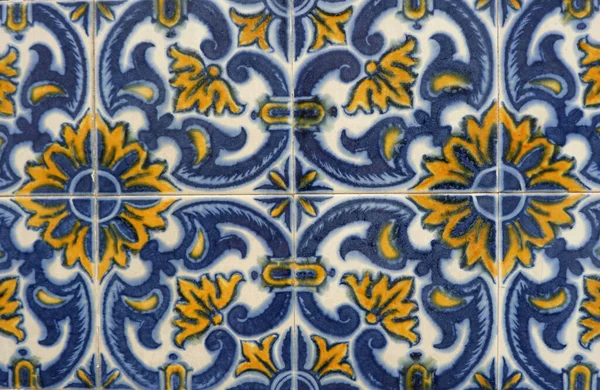 Piastrelle Ceramica Colorate Con Ornamento Floreale Nei Colori Blu Giallo — Foto Stock