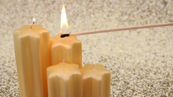 Lighting star shape advent candles — Stock Video