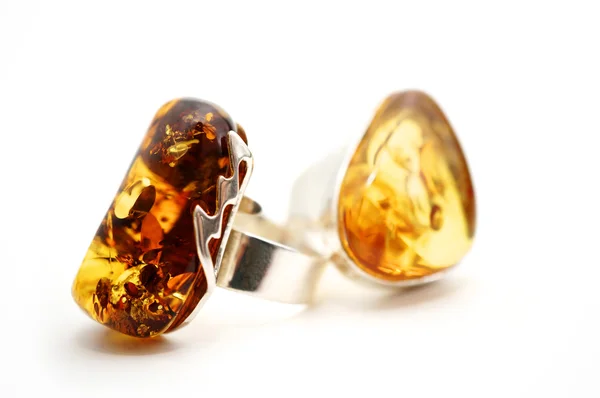 Amber Silver rings — Zdjęcie stockowe