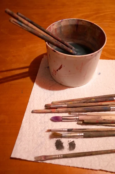 Paints and brushes — Stock Photo, Image