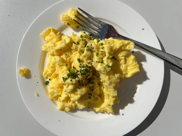 Scrambled Eggs Outdoors Plate — Fotografia de Stock