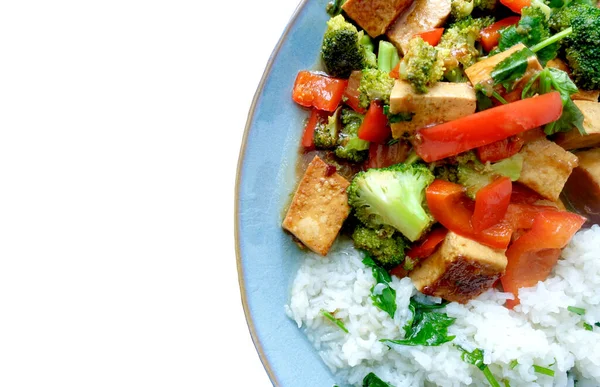 Revuelva Las Verduras Fritas Con Arroz Blanco Tofu — Foto de Stock