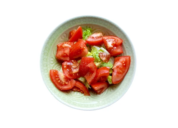 Świeża Sałatka Pomidorami Sałatą Zielonej Misce Izolowane Obraz Stockowy