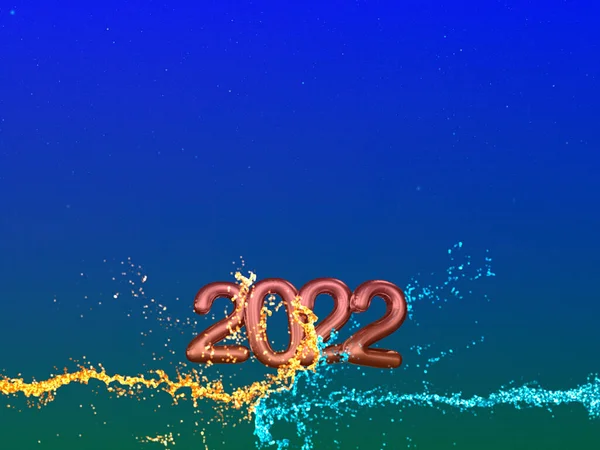 Image with splash of water about new year 2022 with gradient background in color.