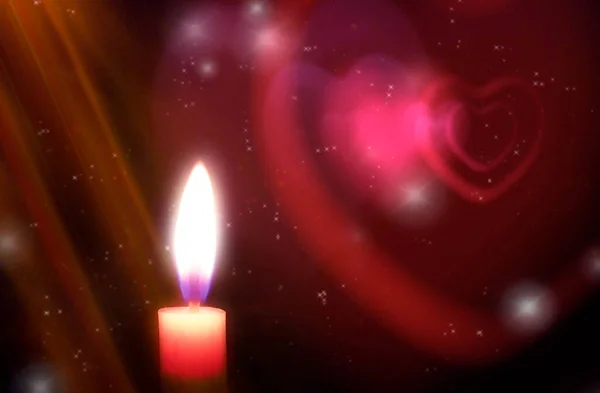 Romantic Background Lovers Lit Candle Heart Rays Stars — стоковое фото