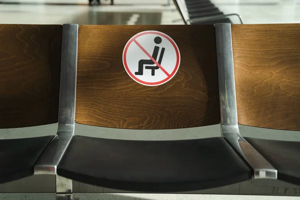 Passenger Seats Social Distancing Signs Departure Airport Terminal Lounge Pandemic — Stockfoto