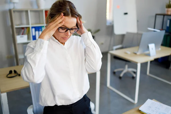 Tired Middle Aged Business Woman Feeling Headache Overwork Stressed Female — Stock Photo, Image