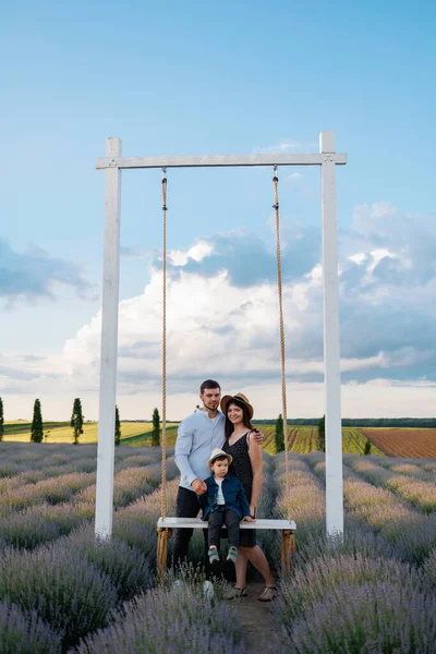 Family Swing Lavender Field — Stockfoto