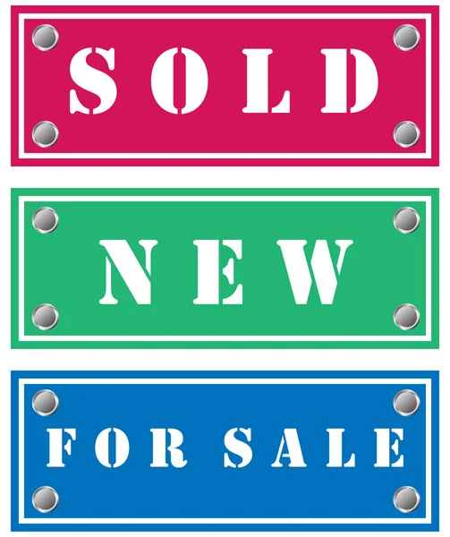 Autocollants vendus, neufs et à vendre, étiquettes pour magasins — Image vectorielle