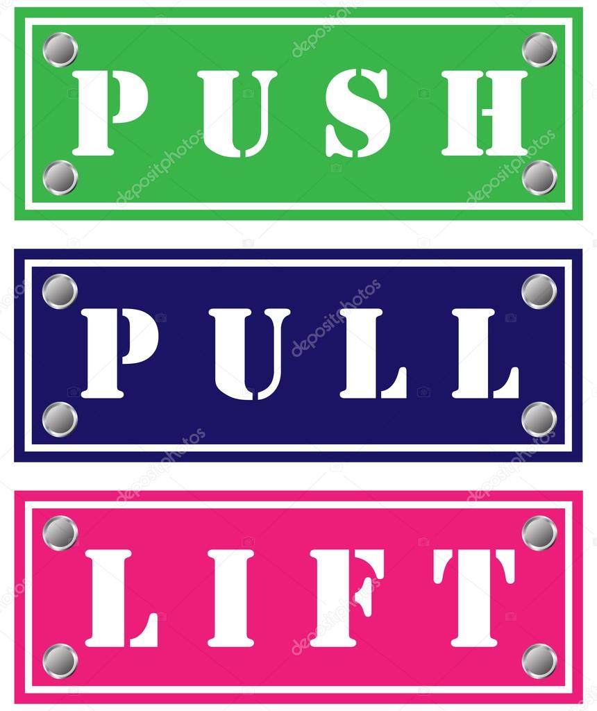 Push, pull and lift cardboards, tags for doors Stock Vector Image by