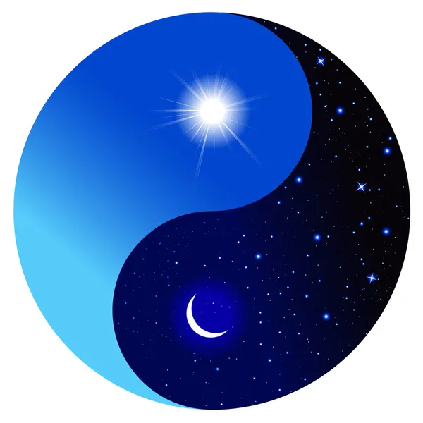 Dag en nacht in het symbool van yin en yang Stockillustratie
