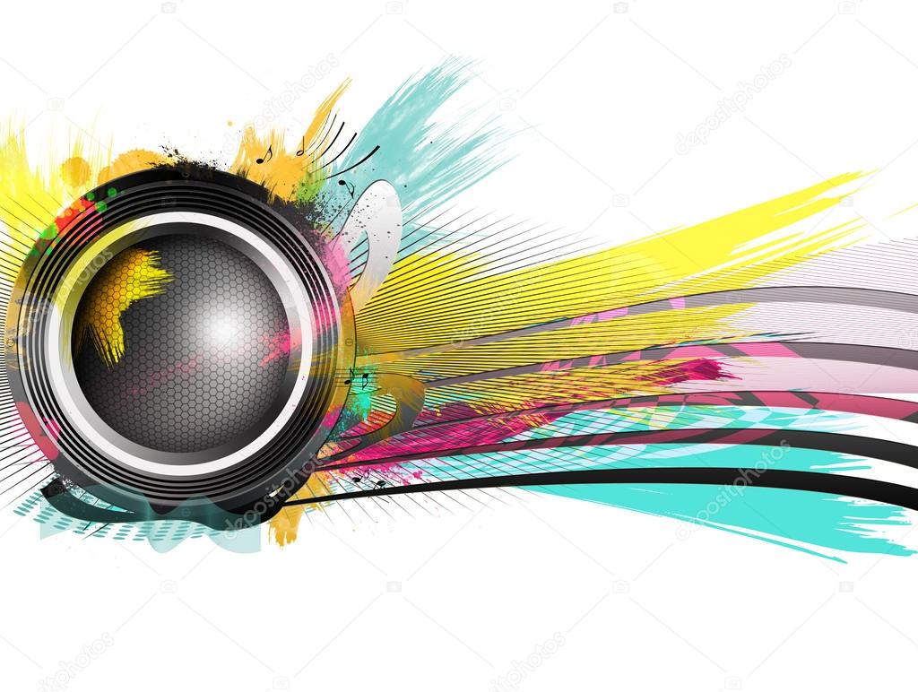 Speaker with splash and explosion shapes and colors