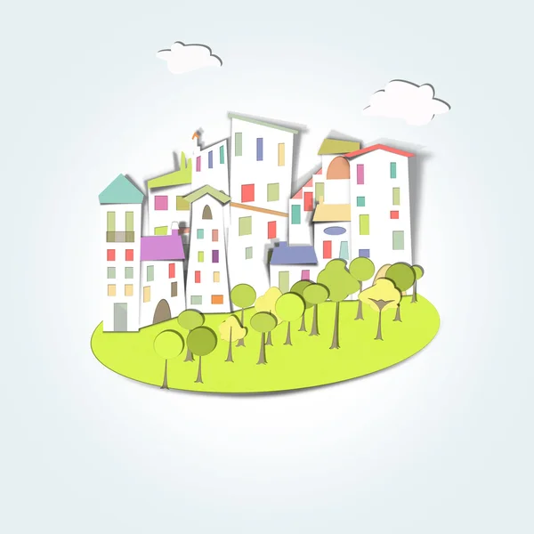 köy, ormanlar ve renkli çatılar