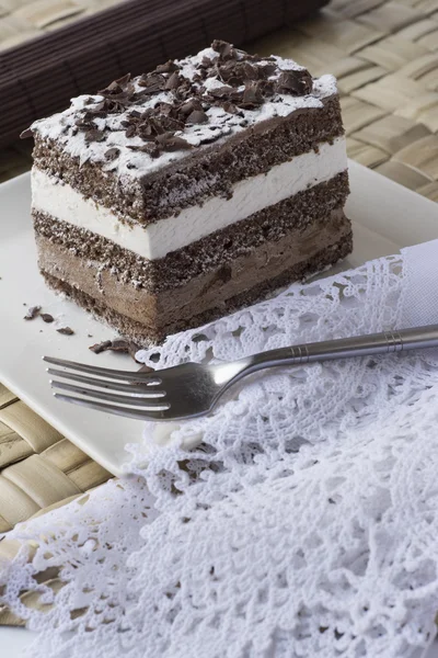 Chocolate cake. musse and chantilly cream — Stock Photo, Image