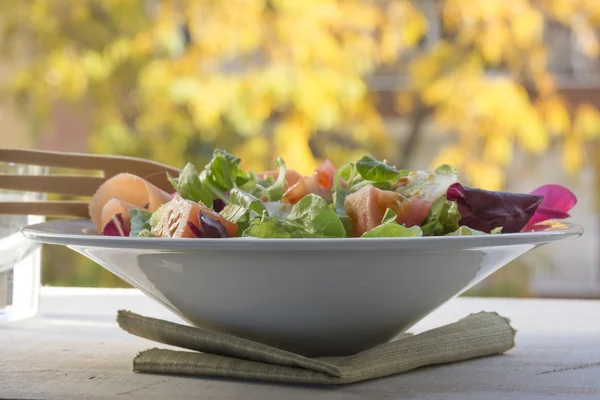 Friss saláta zöldek, ősszel háttér — Stock Fotó