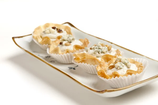 Blue cheese and walnut canape — Stock Photo, Image