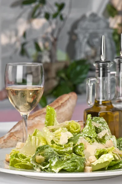 Caesar Salad and wine — Stock Photo, Image