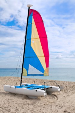 Colorful catamaran in the beach clipart