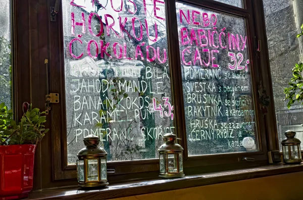 Menu in a Czech window — Stock Photo, Image