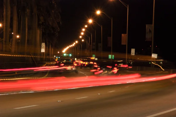 Cars at Night going from Downtown Miami — Stock Photo, Image