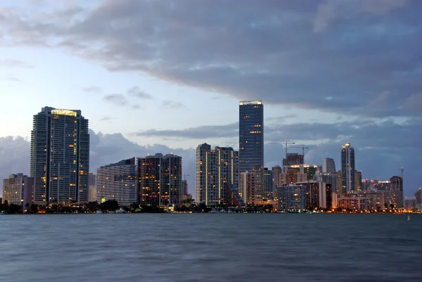 Buildings in Brickell Ave. in Miami at dusk. — Stock Photo, Image