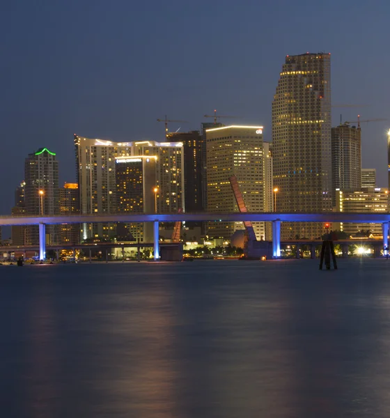 View of Miami Downton and Biscayne Bay at Night. — Stock Photo, Image