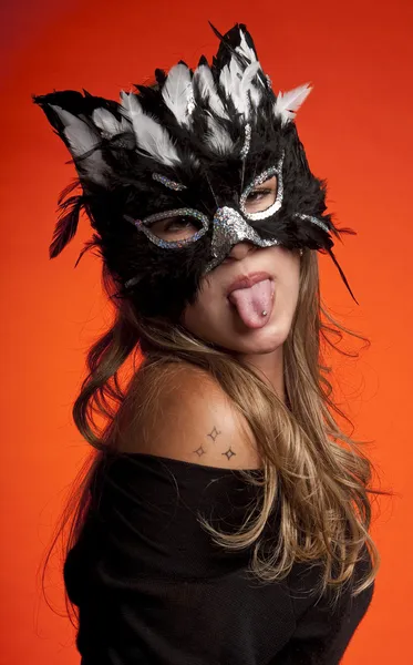 Cat woman tongue — Stock Photo, Image