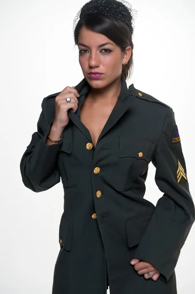 Mulher vestida de militar — Fotografia de Stock