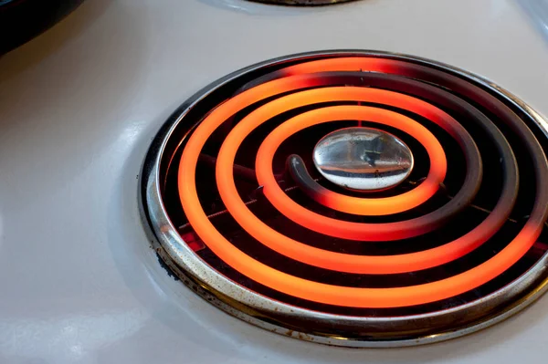 Red hot spiral hotplate on a stove top or hob, a source of power and energy for cooking in the kitchen