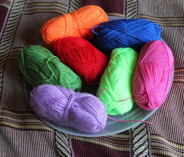 Multi-colored hanks of a yarn for knitting — Stock Photo, Image