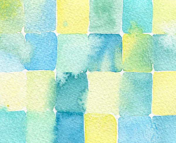 Blue and yellow watercolor squares — Stock Photo, Image