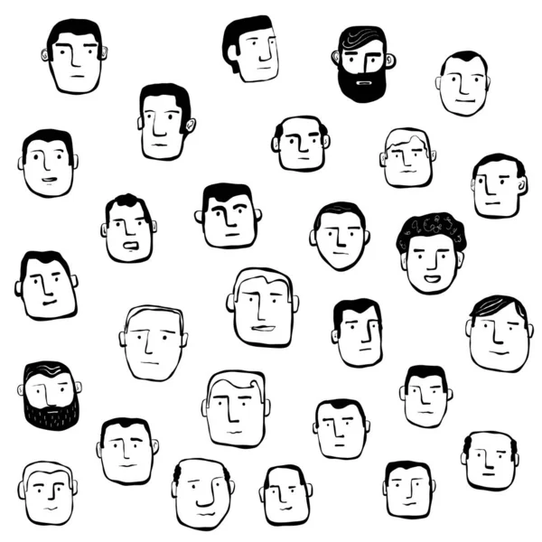 Dessins Des Hommes Blancs Face Aux Cheveux Noirs Détails — Image vectorielle
