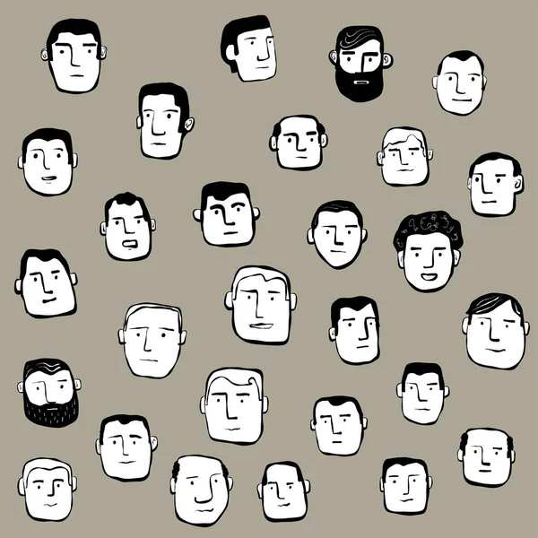 Dessins Des Hommes Blancs Face Aux Cheveux Noirs Détails — Image vectorielle