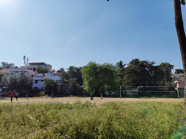 Stock Photo Year Old Indian Boys Plying Cricket Playground Bright — ストック写真