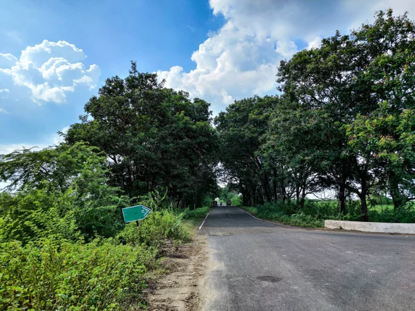 Lebendige Frühlingslandschaft Mit Blick Auf Die Asphaltstraße Die Mit Dem — Stockfoto