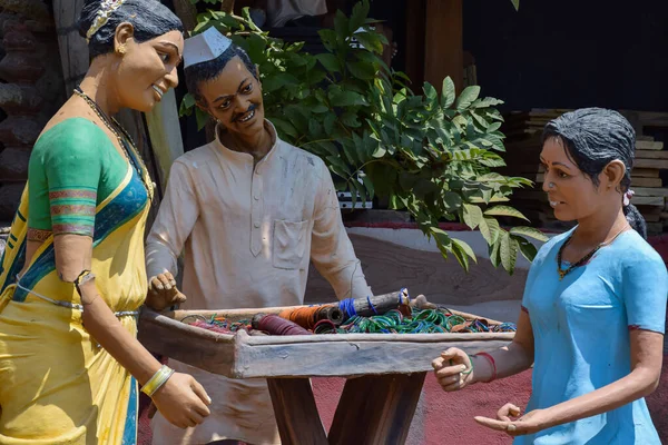 Колхапур Індіана Березня 2019 Статуя Індійських Селян Традиційному Простому Одязі — стокове фото
