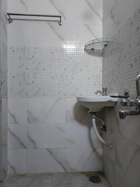 Stock Photo Bathroom Interior Shape White Marble Basin Wash Basin — Fotografia de Stock