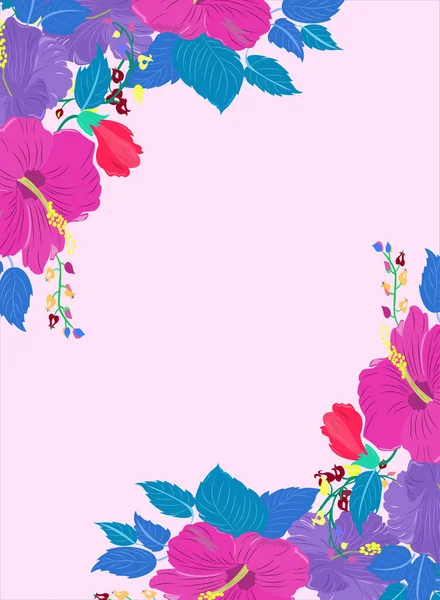 Border Frame Design Frostbite Blue Violet Crayola Color Hibiscus Flowers — Stock Vector