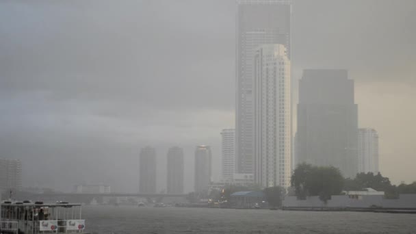 Chao Phraya River skyline and riverboats, 8 June 2013 in Bangkok, Thailand — Stock Video