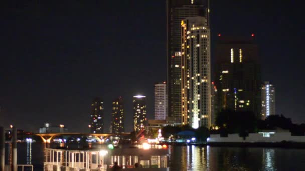 Chao Phraya River skyline and a river ferry, 8 June 2013 in Bangkok, Thailand — Stock Video