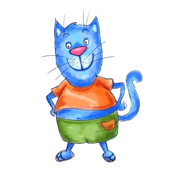 El boyalı suluboya dijital mavi kedi