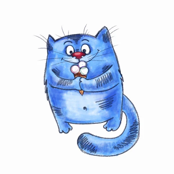 El boyalı suluboya dijital mavi kedi 