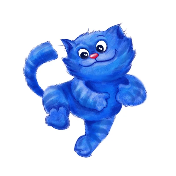 Happy Digitální Malba Modrá Skákající Kočka — Stock fotografie