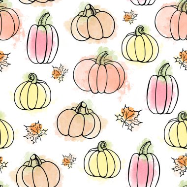 Sonbahar yapraklı el boyası dijital desenli balkabakları