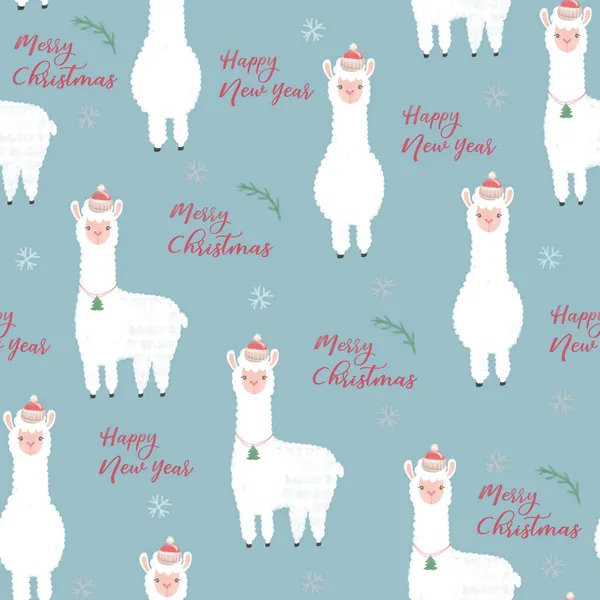 Lamas Noel şablonu. Beyaz Lama ile Noel deseni. Noel arkaplanı